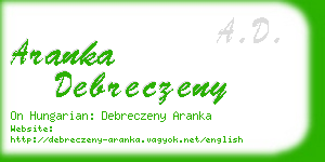 aranka debreczeny business card